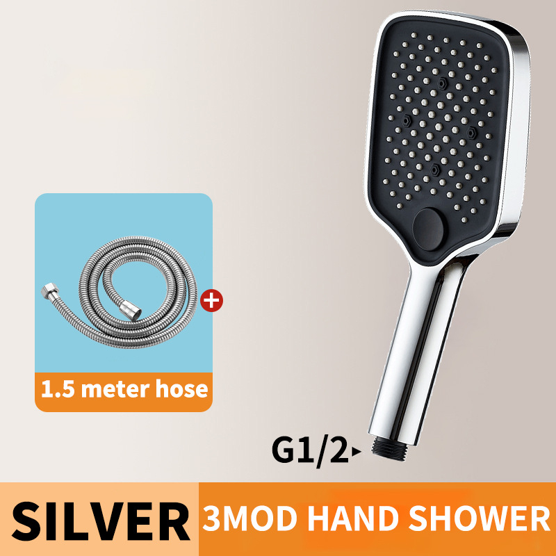 Kaasaskantav käeddušikomplekt vihmadušiga, ABS-korpus, ruudukujuline kromitud pea, pööratav kinnitussüsteem, kaasaegne minimalistlik disain