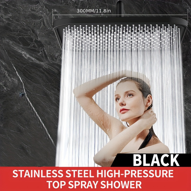 Kaasaskantav käeddušikomplekt vihmadušiga, ABS-korpus, ruudukujuline kromitud pea, pööratav kinnitussüsteem, kaasaegne minimalistlik disain