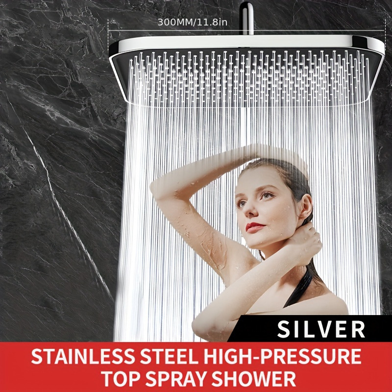 Kaasaskantav käeddušikomplekt vihmadušiga, ABS-korpus, ruudukujuline kromitud pea, pööratav kinnitussüsteem, kaasaegne minimalistlik disain