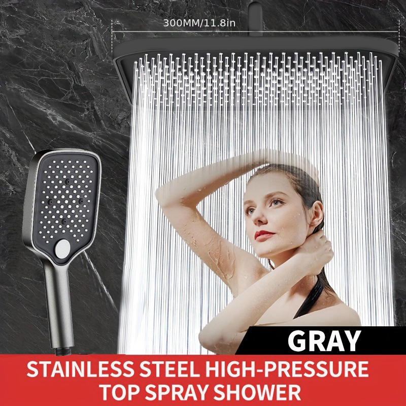 Kaasaskantav käeddušikomplekt vihmadušiga, ABS-korpus, ruudukujuline kromitud pea, pööratav kinnitussüsteem, kaasaegne minimalistlik disain