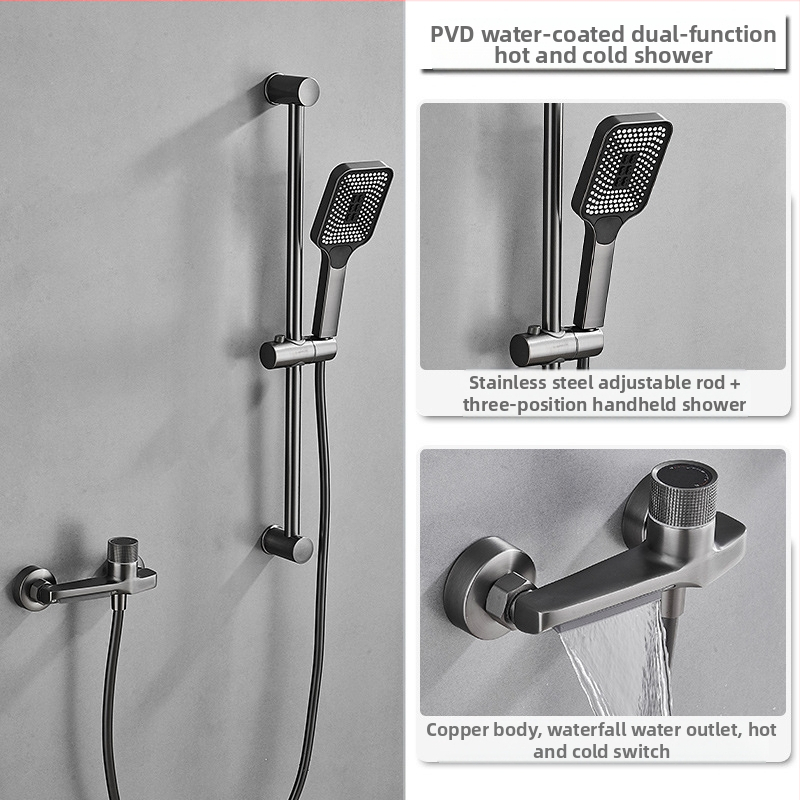 Душ комплект от мед за скрит монтаж, дъждовна функция, квадратна душ глава, модел 7030