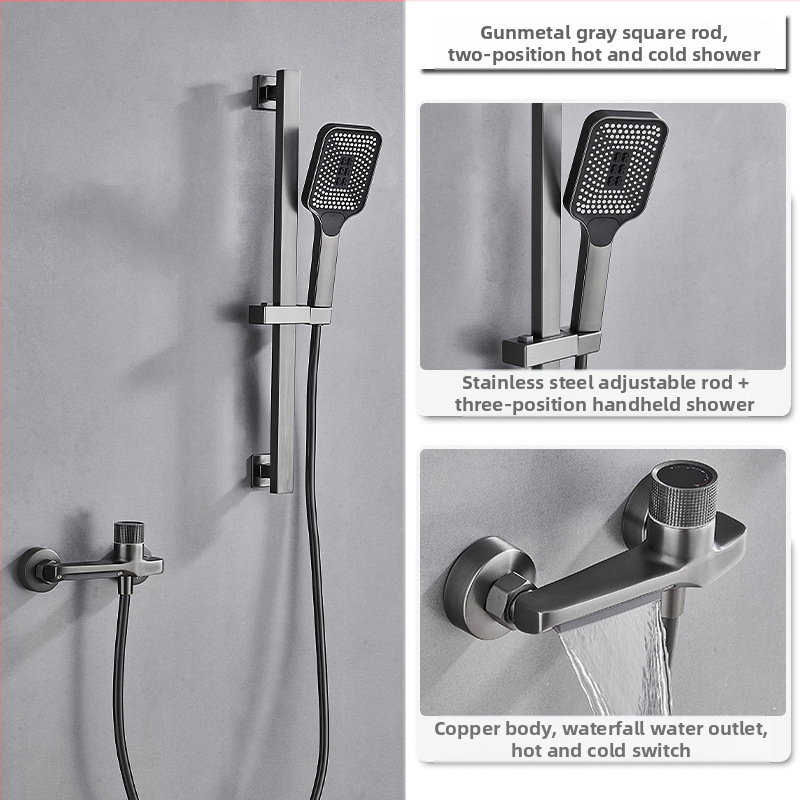 Душ комплект от мед за скрит монтаж, дъждовна функция, квадратна душ глава, модел 7030