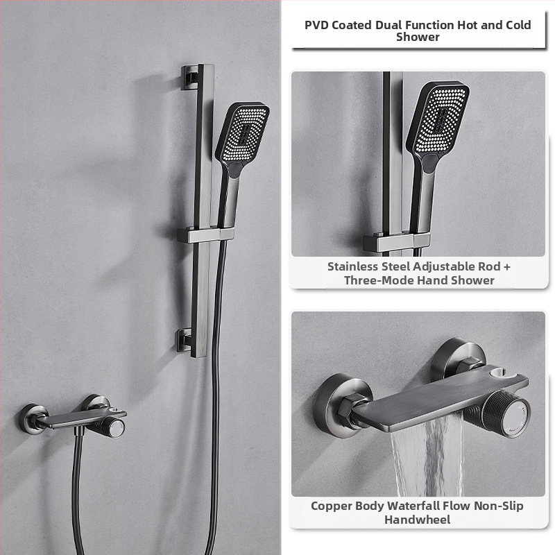 Душ комплект от мед за скрит монтаж, дъждовна функция, квадратна душ глава, модел 7030