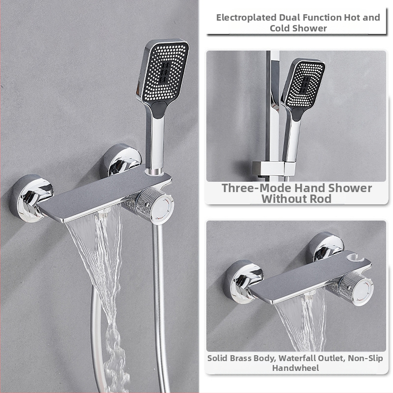 Душ комплект от мед за скрит монтаж, дъждовна функция, квадратна душ глава, модел 7030