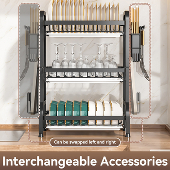 Ράφι αποθήκευσης κουζίνας, 3 επίπεδα, ανθρακούχος χάλυβας, πολυλειτουργικός οργανωτής πιάτων και μαχαιροπίρουνων, βάση δαπέδου, μοντέρνος μινιμαλιστικός σχεδιασμός