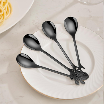 Σετ πιρούνι φρούτων και κουτάλι επιδορπίου από ανοξείδωτο ατσάλι, στυλ ελαφριάς πολυτέλειας, μοτίβο μονόχρωμο, φινίρισμα καθρέφτη