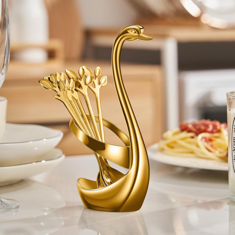 Rozsdamentes acél desszertkanál és gyümölcs villa készlet, könnyű luxus stílus, egyszínű mintázat, tükörfényes felület