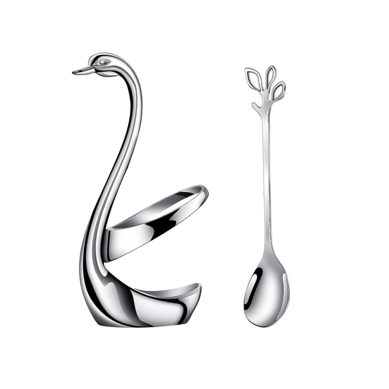 Rozsdamentes acél desszertkanál és gyümölcs villa készlet, könnyű luxus stílus, egyszínű mintázat, tükörfényes felület