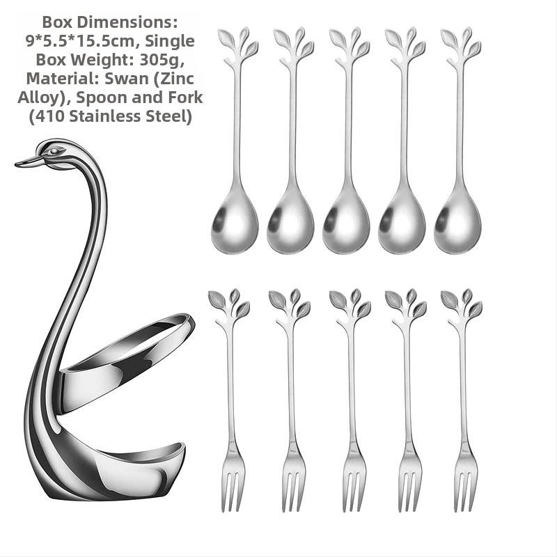 Rozsdamentes acél desszertkanál és gyümölcs villa készlet, könnyű luxus stílus, egyszínű mintázat, tükörfényes felület