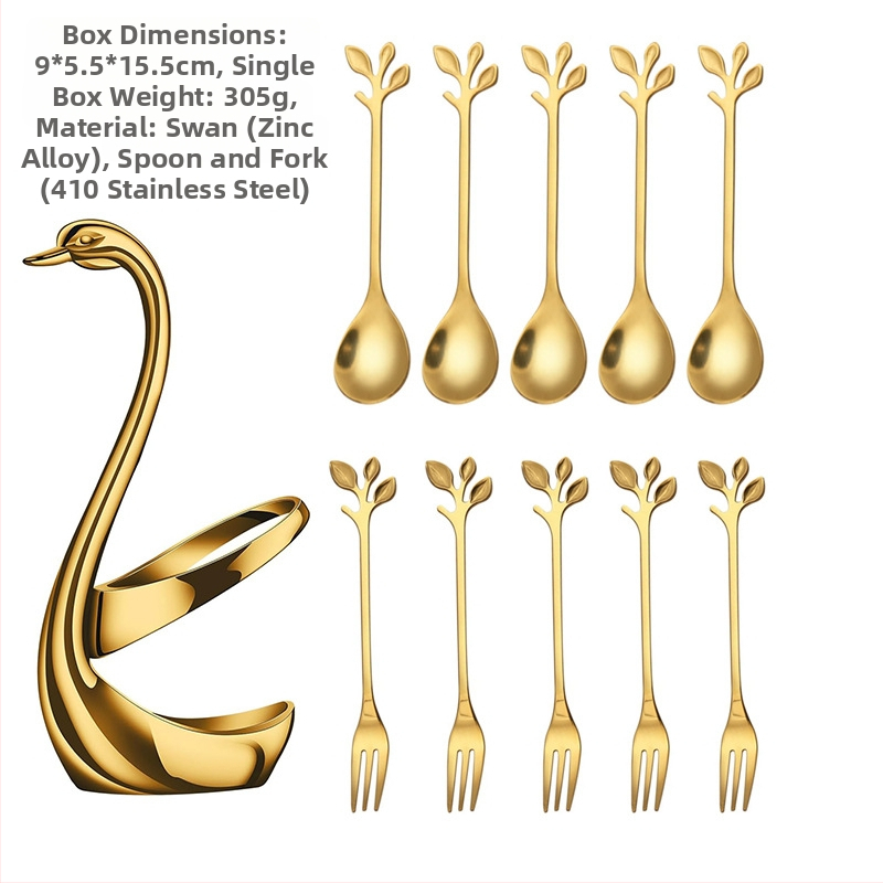 Rozsdamentes acél desszertkanál és gyümölcs villa készlet, könnyű luxus stílus, egyszínű mintázat, tükörfényes felület