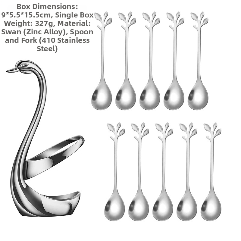 Rozsdamentes acél desszertkanál és gyümölcs villa készlet, könnyű luxus stílus, egyszínű mintázat, tükörfényes felület