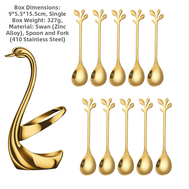 Rozsdamentes acél desszertkanál és gyümölcs villa készlet, könnyű luxus stílus, egyszínű mintázat, tükörfényes felület