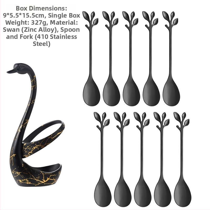 Rozsdamentes acél desszertkanál és gyümölcs villa készlet, könnyű luxus stílus, egyszínű mintázat, tükörfényes felület