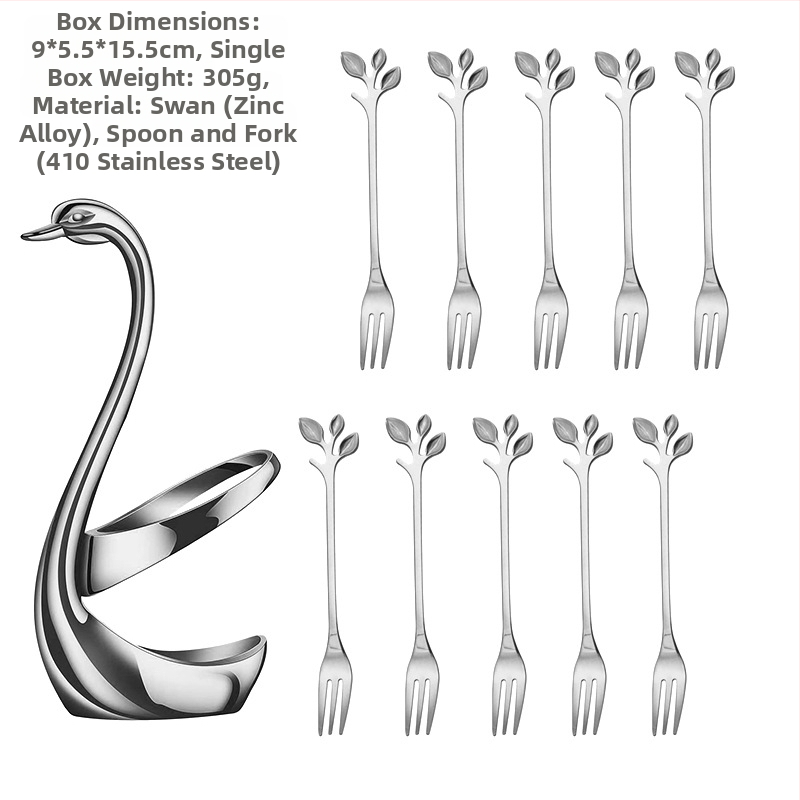 Rozsdamentes acél desszertkanál és gyümölcs villa készlet, könnyű luxus stílus, egyszínű mintázat, tükörfényes felület