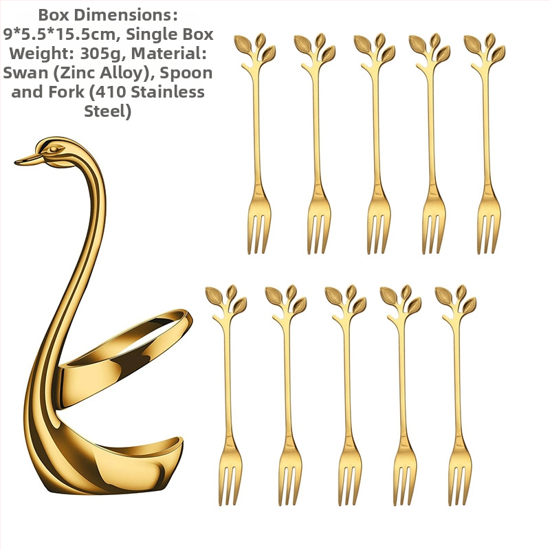 Rozsdamentes acél desszertkanál és gyümölcs villa készlet, könnyű luxus stílus, egyszínű mintázat, tükörfényes felület