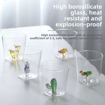 Ποτήρι νερού, στυλ καρτούν, χωρίς λαβή, γυαλί υψηλής θερμικής αντοχής, μονοστρώματος, κυλινδρικό