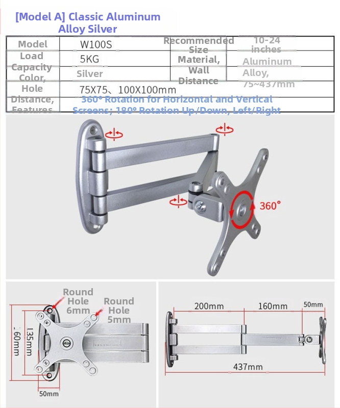 Creation Vision W100 univerzális fali tartó LCD monitor/TV, forgó, kihúzható, állítható