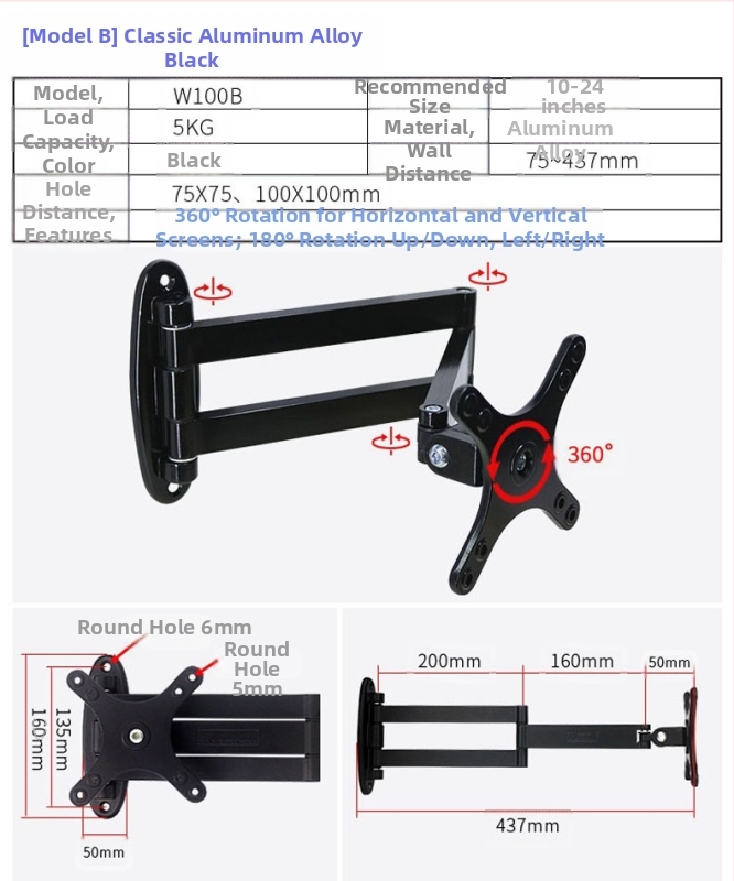 Creation Vision W100 univerzális fali tartó LCD monitor/TV, forgó, kihúzható, állítható