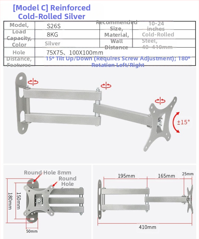 Creation Vision W100 univerzális fali tartó LCD monitor/TV, forgó, kihúzható, állítható