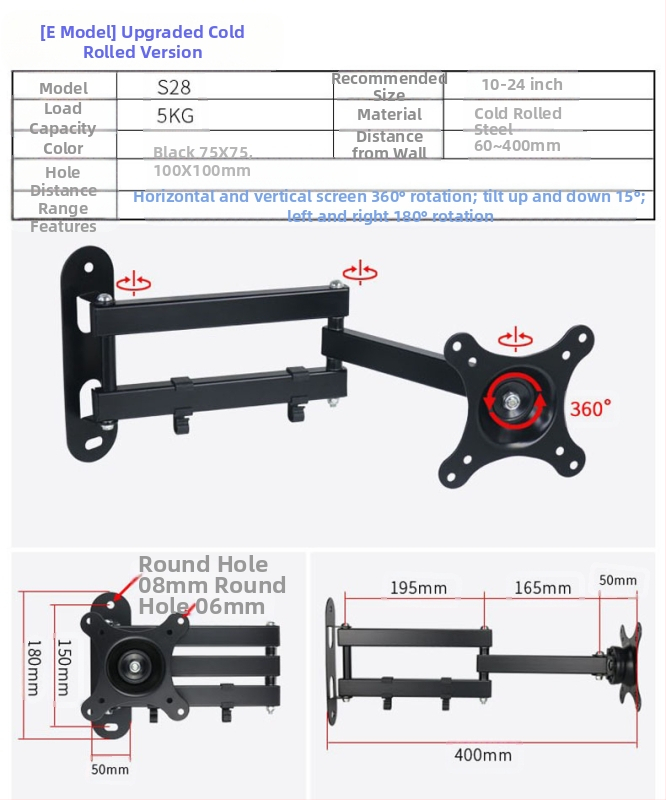 Creation Vision W100 univerzális fali tartó LCD monitor/TV, forgó, kihúzható, állítható