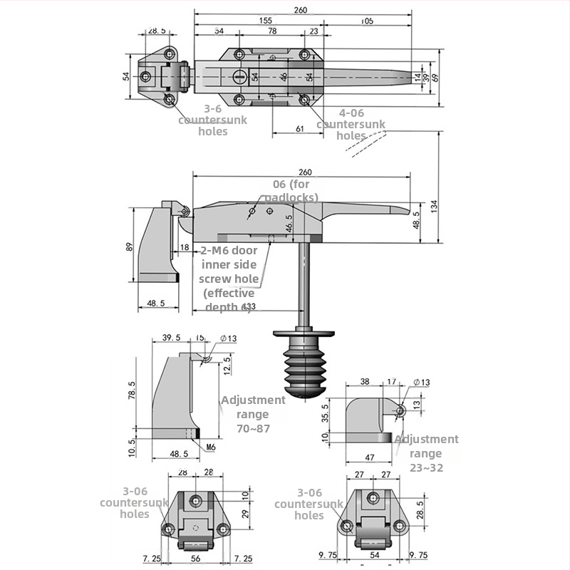 Drška za vrata s ključem, podesiva visina, model 1178, 304 nehrđajući čelik, ključnica tipa Core, za industrijske peći i opremu za hlađenje