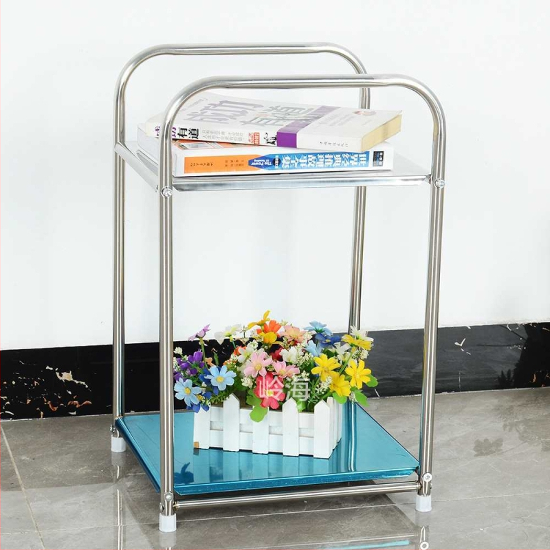 Кръгла ъглова странична маса от неръждаема стомана със складово пространство, метална рамка, модел 400, монтаж необходим