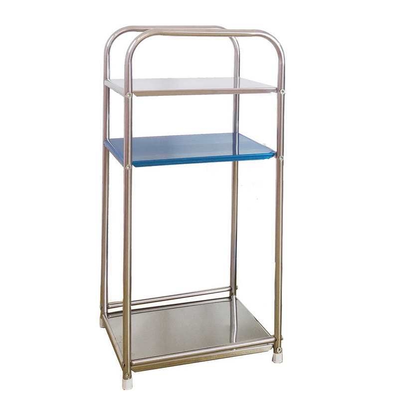 Kerek sarokasztal rozsdamentes acélból, tárolóval, fém vázzal, modell 400, szerelés szükséges