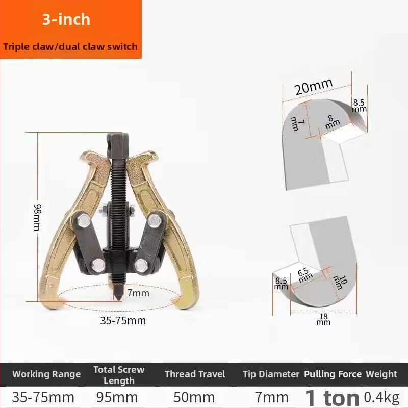 Trīs žokļu kalts vilkšanas instruments gultņu demontāžai – universālais vilcējs, oglekļa tērauds, vilkšanas sērija