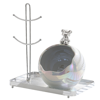 Керамичен комплект за настолен съхранение и кош за боклук, стил лукс светъл, малък съд за джаджи за дневна стая