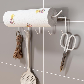 Επιτοίχιος κρατήρας χαρτιού κουζίνας με ανάρτηση για μεμβράνη και αποθήκευση ρολών – μεταλλικός, ιαπωνικού στυλ, έξι επίπεδα, χωρίς διάτρηση