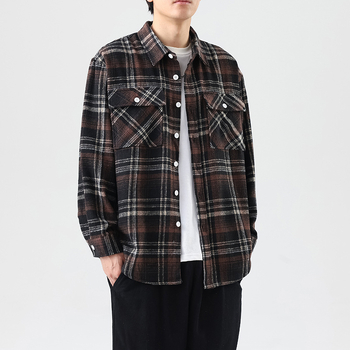 Мъжка риза в каре, свободна кройка, дълъг ръкав