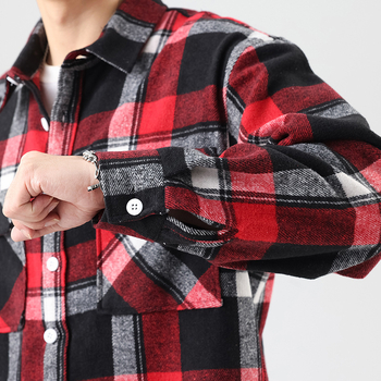 Мъжка риза в каре, свободна кройка, дълъг ръкав