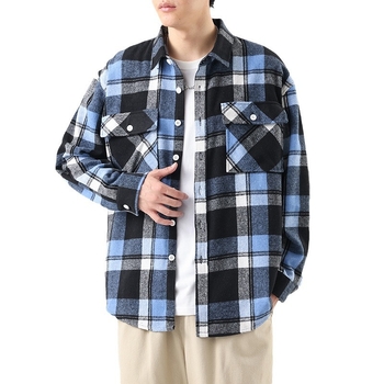 Мъжка риза в каре, свободна кройка, дълъг ръкав