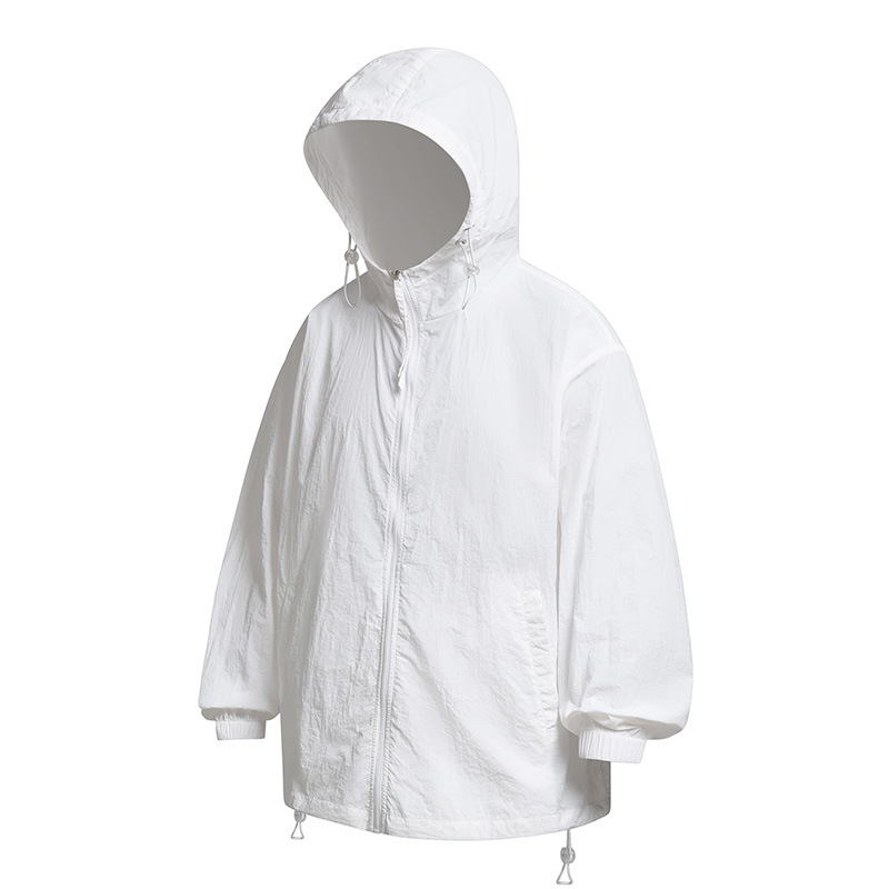 YGF Palton cu glugă, protecție UPF50+ împotriva razelor de soare, țesătură din nylon 40D cu textură ușor creponată, croială lejeră, fermoar, buzunare 3D cu patch, stil stradal