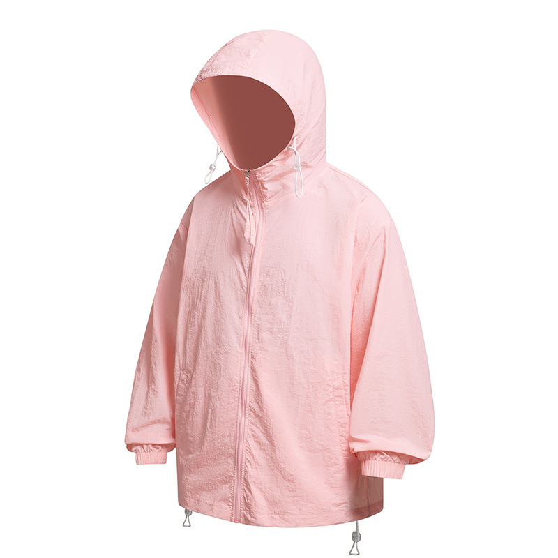 YGF Palton cu glugă, protecție UPF50+ împotriva razelor de soare, țesătură din nylon 40D cu textură ușor creponată, croială lejeră, fermoar, buzunare 3D cu patch, stil stradal