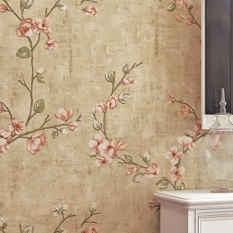 3D zidna tapeta s AB uzorkom u retro američkom pastoralnom cvjetnom dizajnu, pogodna za spavaću sobu i dnevnu sobu (materijal: netkano platno; stil: pastoralni; uzorak: AB)