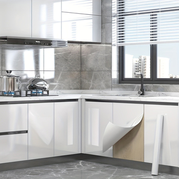 Film autocolant PVC pentru uși de dulap și suprafețe cu model dungi perlate – impermeabil, rezistent la ulei, o singură bucată