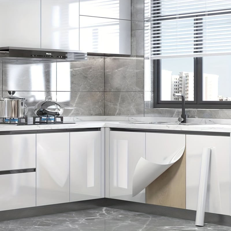 Film autocolant PVC pentru uși de dulap și suprafețe cu model dungi perlate – impermeabil, rezistent la ulei, o singură bucată