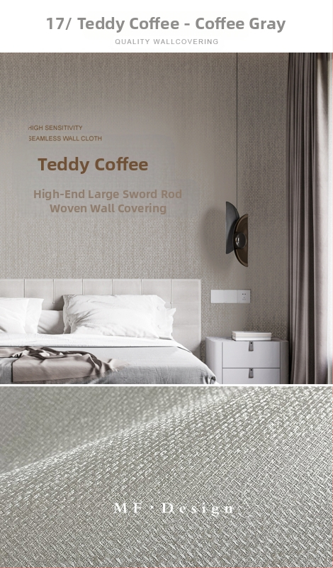 Svilena zidna obloga s doby teksturom, bez šavova, s mikro zlatnim nitima; za dnevni boravak i spavaću sobu