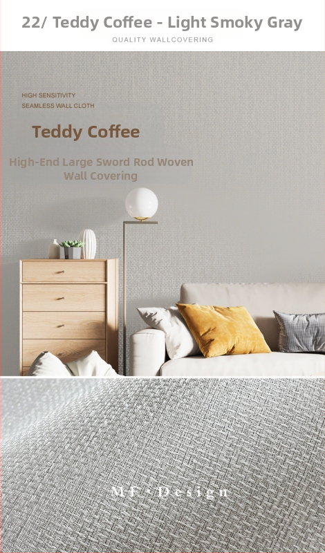 Svilena zidna obloga s doby teksturom, bez šavova, s mikro zlatnim nitima; za dnevni boravak i spavaću sobu