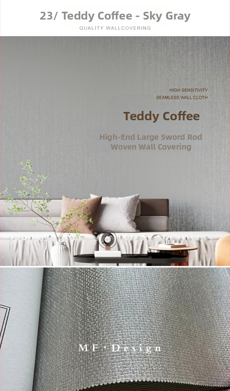 Svilena zidna obloga s doby teksturom, bez šavova, s mikro zlatnim nitima; za dnevni boravak i spavaću sobu