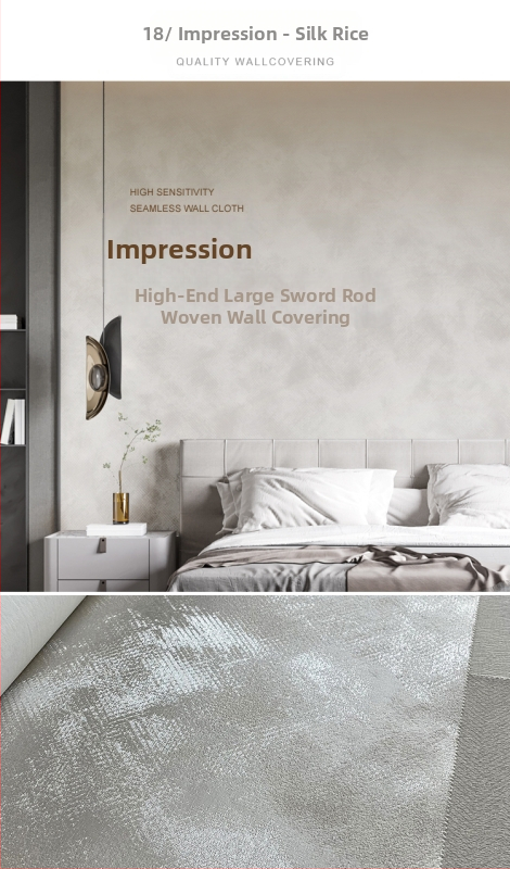 Svilena zidna obloga s doby teksturom, bez šavova, s mikro zlatnim nitima; za dnevni boravak i spavaću sobu