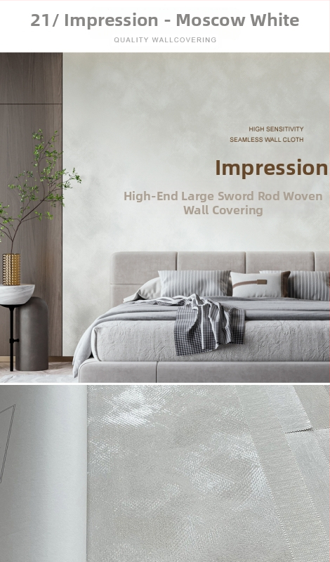 Svilena zidna obloga s doby teksturom, bez šavova, s mikro zlatnim nitima; za dnevni boravak i spavaću sobu