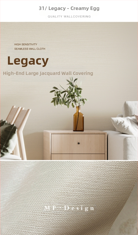 Svilena zidna obloga s doby teksturom, bez šavova, s mikro zlatnim nitima; za dnevni boravak i spavaću sobu