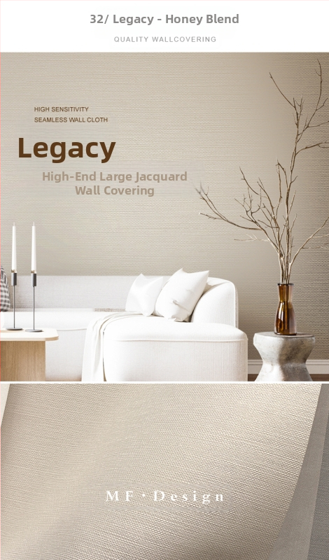 Svilena zidna obloga s doby teksturom, bez šavova, s mikro zlatnim nitima; za dnevni boravak i spavaću sobu