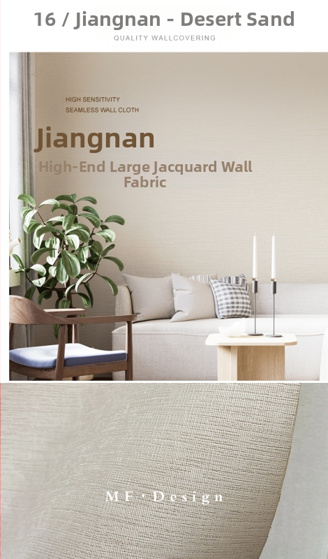 Svilena zidna obloga s doby teksturom, bez šavova, s mikro zlatnim nitima; za dnevni boravak i spavaću sobu