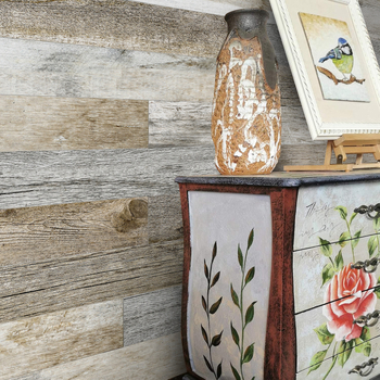 Charm PET παχυσμένες αυτοκόλλητες τοίχου με υφή ξύλου, αδιάβροχη 3D διακόσμηση για σαλόνι, κουζίνα, υπνοδωμάτιο (5+ τεμάχια)