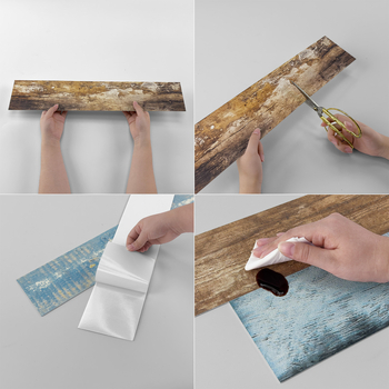 Charm PET παχυσμένες αυτοκόλλητες τοίχου με υφή ξύλου, αδιάβροχη 3D διακόσμηση για σαλόνι, κουζίνα, υπνοδωμάτιο (5+ τεμάχια)