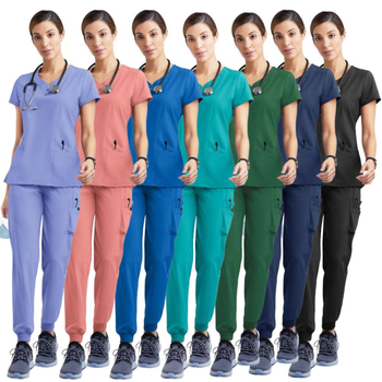 Medicínsky scrubs set – unisex, top s krátkym rukávom a nohavice, rýchloschnúci materiál z polyesteru elastanu, odvádza vlhkosť