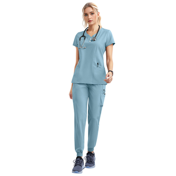 Medicínsky scrubs set – unisex, top s krátkym rukávom a nohavice, rýchloschnúci materiál z polyesteru elastanu, odvádza vlhkosť
